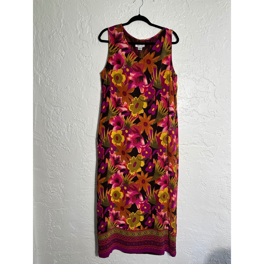 Style & Co Collection 100%‎ Silk Floral Shift Dress Size 16 Sleeveless Midi